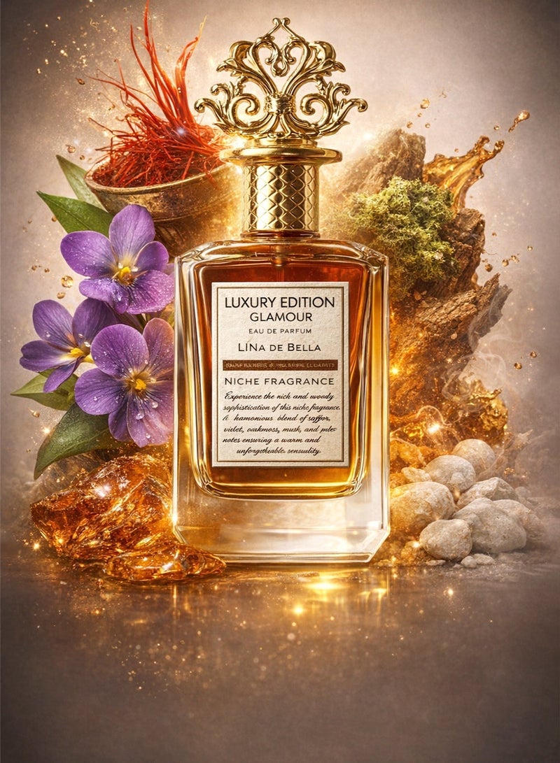 Linea De Bella Luxury Edition Glamour Eau De Parfum Unisex 115ml – Spicy Woody Scent with Saffron, Nutmeg, Violet, Akigalawood, Oakmoss, Musk & Amber - Image 1